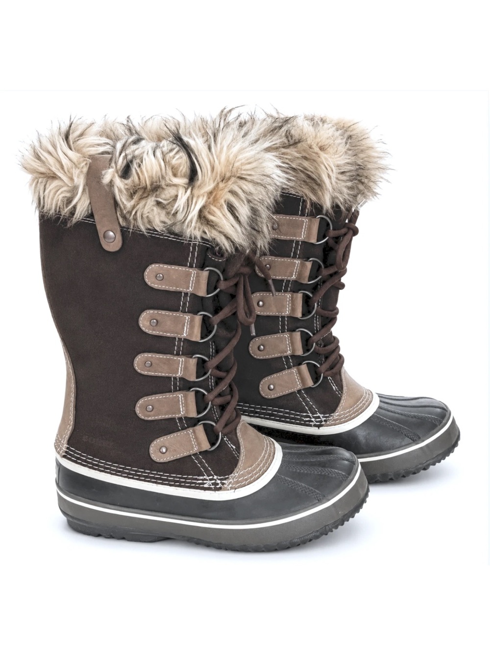 SOREL HAWK DARK BROWN STONE JOAN OF ARCTIC SUEDE LEATHER LACE UP FUR BOOTS SZ 7